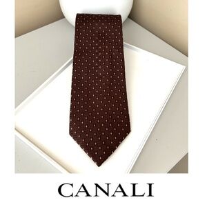 Canali Brown/Pink Micro Pattern 3.5” Wide Silk Tie Made in Italy